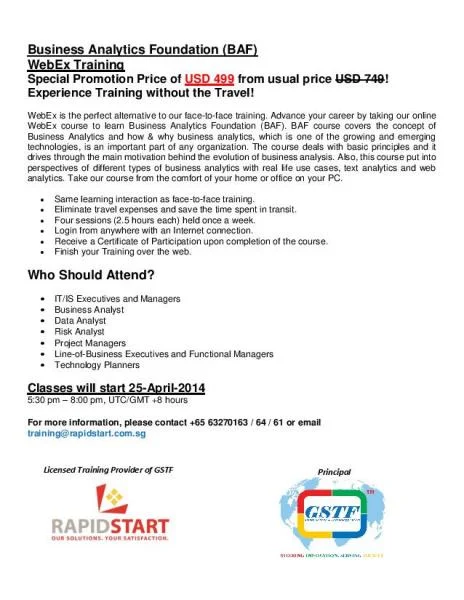 Business Analytics Foundation (BAF) - WebEx Training
