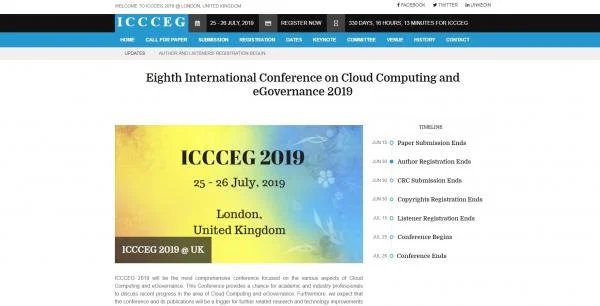Eighth International Conference on Cloud Computing and eGovernance 2019
