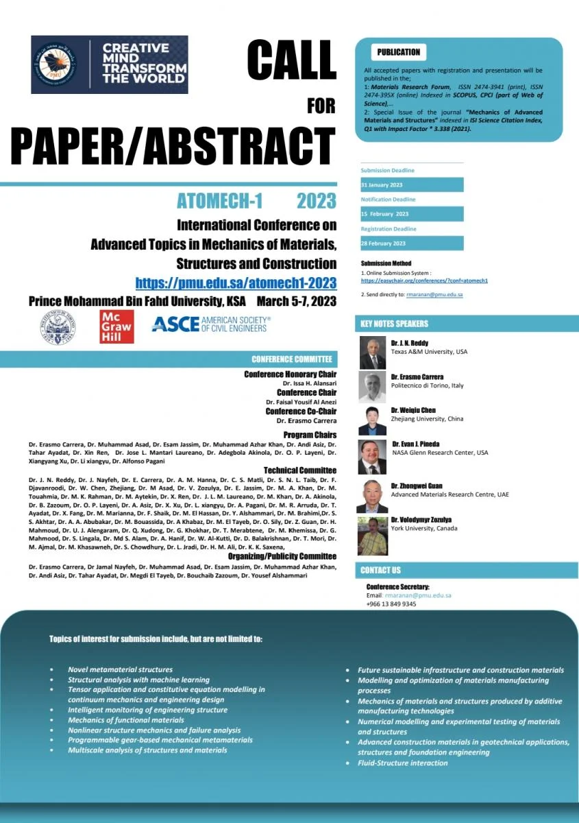 International Conference on Advanced Topics in Mechanics of Materials, Structures and Construction
