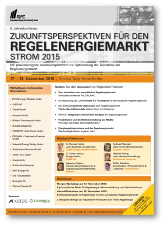 5. Jahreskonferenz Zukunftsperspektiven für den Regelenergiemarkt Strom 201