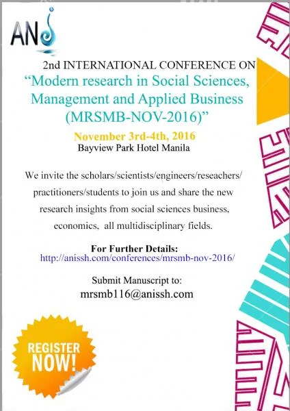 2nd International conference on modern research in Social Sciences, Management and Applied Business (MRSMB-NOV-2016) November 3rd-4th, 2016