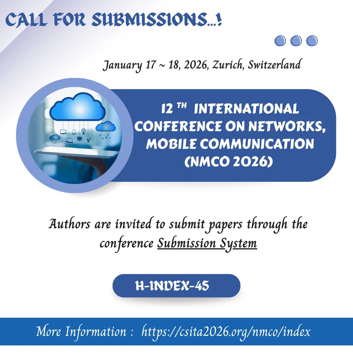 12th International Conference on Networks, Mobile Communication (NMCO 2026)