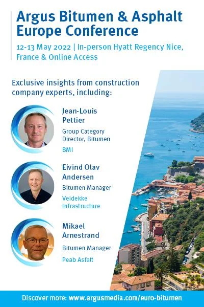 Argus Bitumen and Asphalt Europe Conference | Nice, France and Online Access 12-13 May 2022