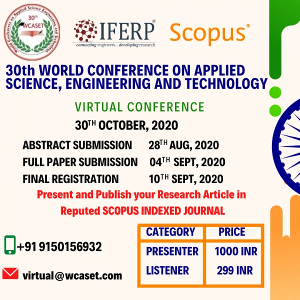 30th World Conference on Applied Science, Engineering and Technology - (VIRTUAL CONFERENCE)